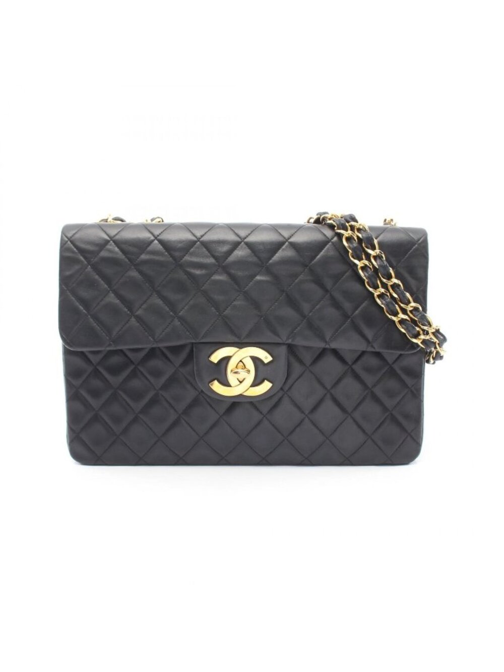 Chanel Shoulder Bag Maxi Quilted 34 Black Lambskin Chain